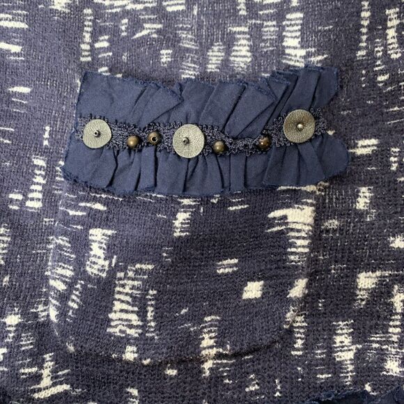 CHICO'S Women Cardigan Sz 1 Beaded Ruffle Blue/White Preppy Sweater pockets M - Picture 11 of 12